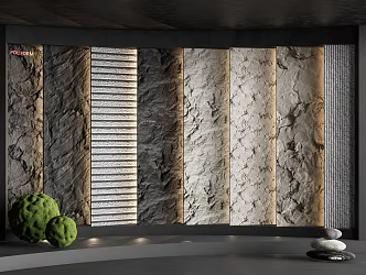 Modern rubble background wall rock background wall stone rubble wall stone moss ball 3d model