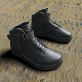Black High Top Shoes With Laces And Strap On Yellow Textured Surface