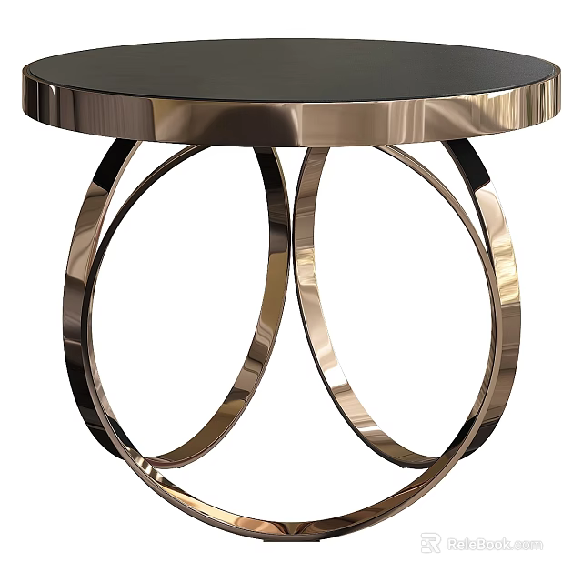 Modern Functional Table With Black Sleek Tabletop And Brass Circular Legs 3d model