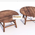 Set of Two Round Wooden Tables With Striped Top And Cross Leg Design