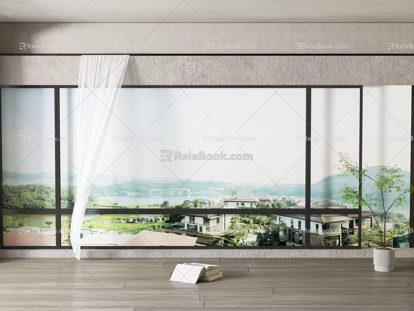 modern floor-to-ceiling windows 3d model