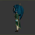 3D Model Adventurous Cartoon Character With Blue Hair Big Eyes Green Coat And Staff