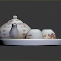 White Ceramic Tea Set With Teapot Cups And Tray Orange Fish Pattern 3d model