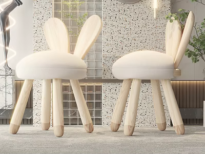Adorable Rabbit Ear Design Kids Chair With Wooden Legs And Padded Seat For Kids Room 3d model