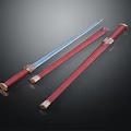 Traditional Swords With Red Scabbards And Ornate Handles On Black Background
