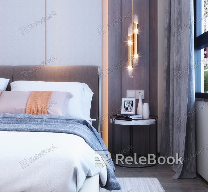 Modern round bed bedside table combination model