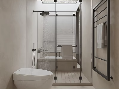 Modern Bathroom Interior With Shower Bathtub And Toilet 3d model