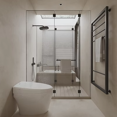 Modern Bathroom Interior With Shower Bathtub And Toilet 3d model