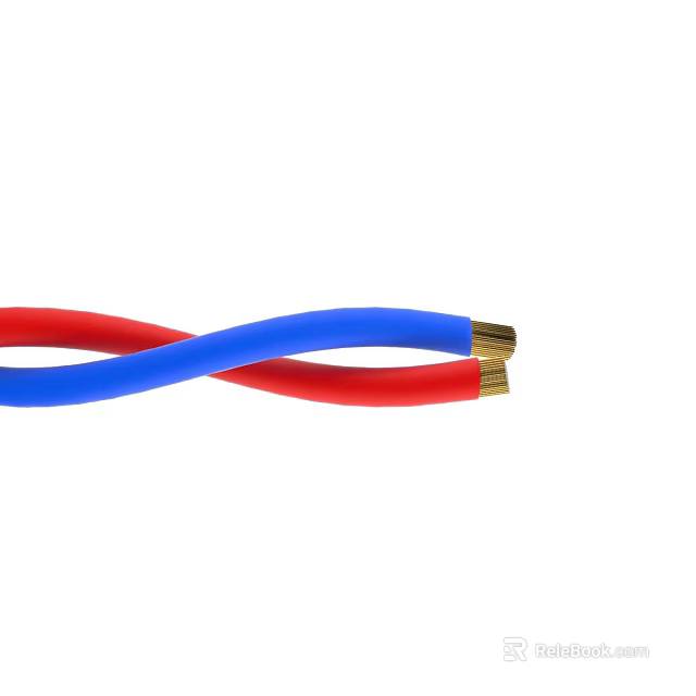 Twisted Red And Blue Insulated Wires With Gold Plated Connectors 3d model 