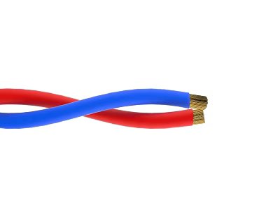 Twisted Red And Blue Insulated Wires With Gold Plated Connectors 3d model