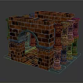 Cartoon Red Brick Building Structure With Arches And Columns Design
