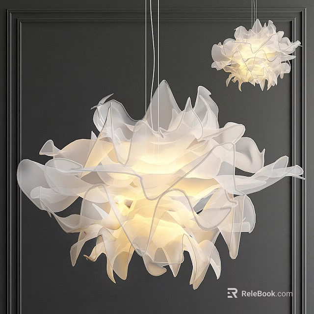 Modern White Petal Design Chandelier With Lightweight Material And Warm Light On Dark Wall 3d model 