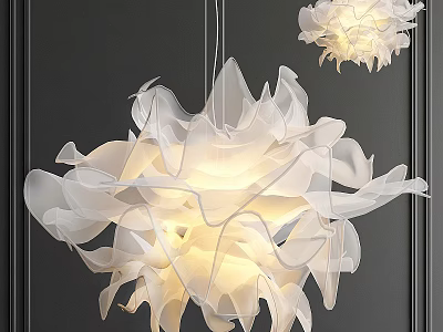 Modern White Petal Design Chandelier With Lightweight Material And Warm Light On Dark Wall 3d model