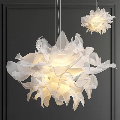 Modern White Petal Design Chandelier With Lightweight Material And Warm Light On Dark Wall 3d model