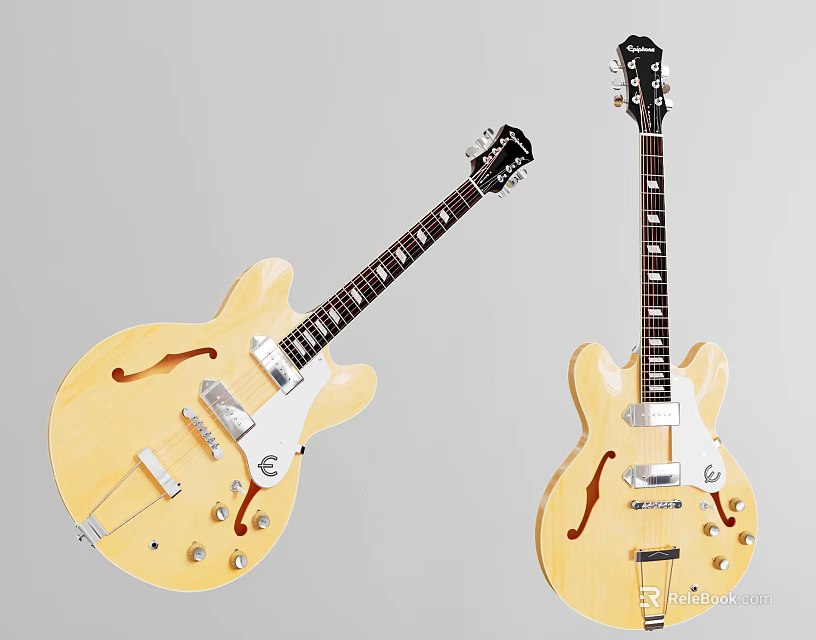 Hollow Body Electric Guitar Instrument Art Supplies With Natural Wood Design And Smooth Finish 3d model 