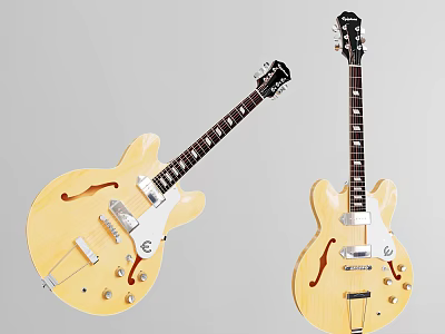 Hollow Body Electric Guitar Instrument Art Supplies With Natural Wood Design And Smooth Finish 3d model