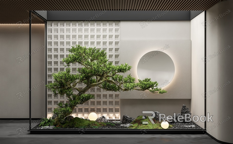 modern landscape sketch courtyard sketch indoor landscaping plant combination stone pebble plant pile landscape tree potted plant model