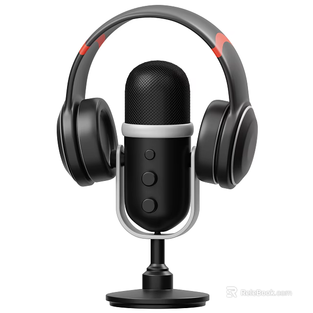Black Headphones With Red Accents And Professional Microphone For Audio Recording 3d model 