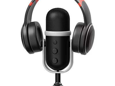 Black Headphones With Red Accents And Professional Microphone For Audio Recording 3d model
