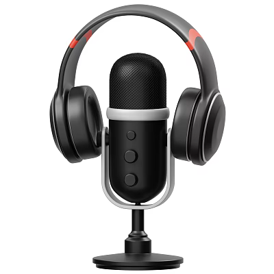 Black Headphones With Red Accents And Professional Microphone For Audio Recording 3d model