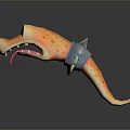 3D Cartoon Crocodile Head With Orange Spots Blue Eyes Spiked Collar And Open Mouth