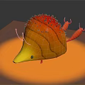 Cartoon Character And Creature With Yellow Shell Like Body Red Spines And Orange Glow Background