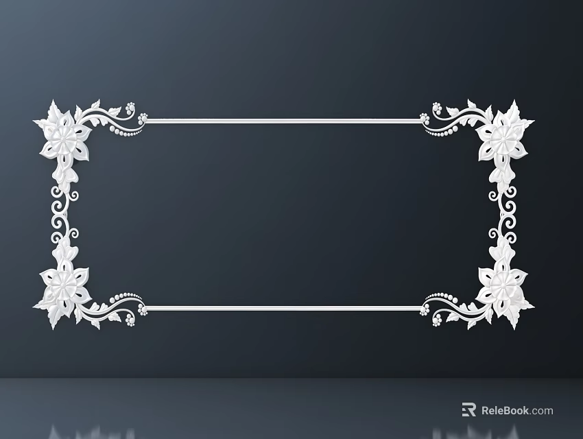 Intricate White Carved Frame Design With Floral Patterns And Curved Vines For Elegant Wall Decoration 3d model 