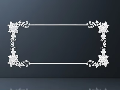 Intricate White Carved Frame Design With Floral Patterns And Curved Vines For Elegant Wall Decoration 3d model