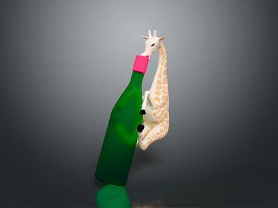 Decorative Giraffe Toy Figure Resting Its Neck On Green Bottle With Pink Mouth 3d model