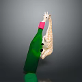 Decorative Giraffe Toy Figure Resting Its Neck On Green Bottle With Pink Mouth
