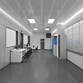 Modern Laboratory Interior With Long Tables Chairs Whiteboards And Ceiling Lights 3d model