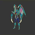 Futuristic Blue And Pink Armored Game Movie Character With Wing Like Structures And Sharp Claws