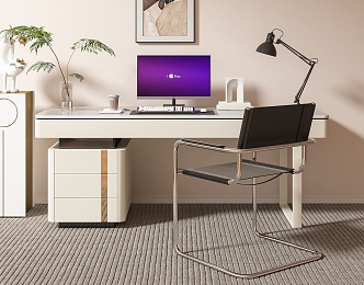 Modern Desk and Chair Simple Desk Combination High-end Rock Board Computer Desk Writing Desk Minimalist Writing Desk Office Desk and Chair 3d model