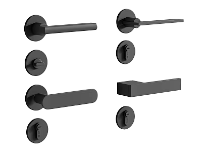 Modern Stylish Door Handles With Various Designs Including Round Base And Sleek Bar 3d model