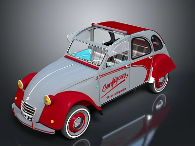 Vintage Gray And Red Classic Car With Caravaggio Lettering Retro Design 3d model