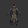 Traditional Warrior Man Wearing Ancient Decorative Armor With Gold Red Details
