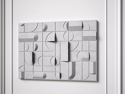 Modern Gray Geometric Wall Decor With Circular Rectangular Patterns On White Wall 3d model