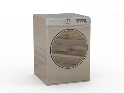 Stylish Front Load Washing Machine With Golden Body And Wood Grain Door Panel 3d model