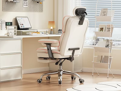 Modern Home Office Desk With White Ergonomic Chair Computer Table Lamp Pegboard And Bookshelf 3d model