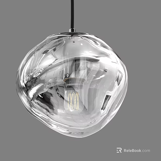 Modern Transparent Glass Sphere Chandelier With Irregular Texture And Interior Lighting 3d model 
