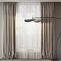 Beige Curtains With Sheer Panels In Modern Interior And Floor Lamp
