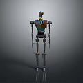 Robot Character Design With Slender Legs Metallic Body And Green Yellow Accents