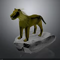 Yellow Lion with Fluffy Mane Standing on White Rock