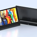 Black Portable Tablet Computer With Colorful Guitar Display Screen And Stand 3d model