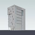 Modern Office Building With Vertical Glass Facade And Top Structure Design