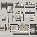 Stylish Bathroom Accessories Collection Including Towel Racks Shelves Towels And Toiletries