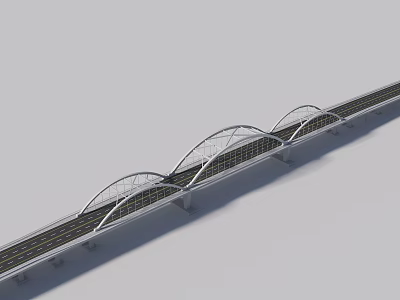 Modern Bridge Design With Multiple Arch Structures And Roadway Lanes 3d model