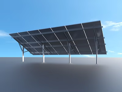 Solar Panels Installed On Metal Mounting Structure Under Clear Blue Sky On Open Ground 3d model