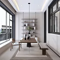 Sleek Modern Open Plan Living And Dining Room With Unique Starry Ceiling And Comfortable Furniture