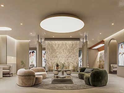 Bridal Shop Showroom Interior With Comfortable Sofas Decorative Wall And Elegant Lighting 3d model